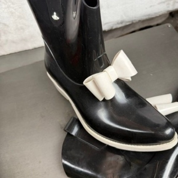 Vivienne Westwood Anglomania x Melissa Black White Bow Cowboy Rain Boots Size 5 - Picture 5 of 7